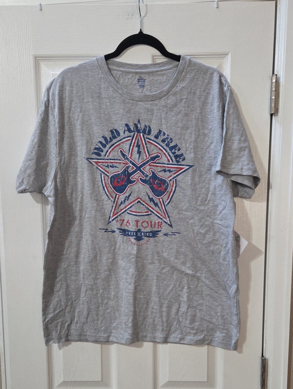 Gray 'Wild and Free' Graphic Tee with Star Guitar Print